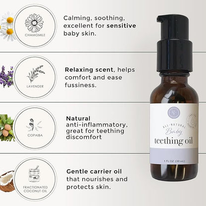 Rowe Casa Organics Baby Teething Oil, Natural Baby Teething Relief with Chamomile and Copaiba, Naturally Relieving and Soothing to Help Ease Discomfort, 1 Fl Oz