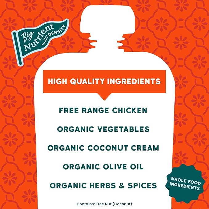 Serenity Kids 6+ Months Chicken Tikka Masala Baby Food Pouch - 3.5 oz, Pack of 12-5g Protein Snacks - Nutrient-Packed Chicken Meals - Ready-to-Serve Pureed Baby Food Pouch