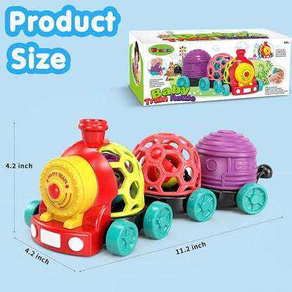 Baby Toy Train, Infant Soft Cars Toy for 6-12 Month Boy Gifts, Musical Train Toy for Toddlers 1-3, Sensory Ball Rattles Push and Go Truck, Development Babies Birthday Gift 6 7 8 9 10 12 Month