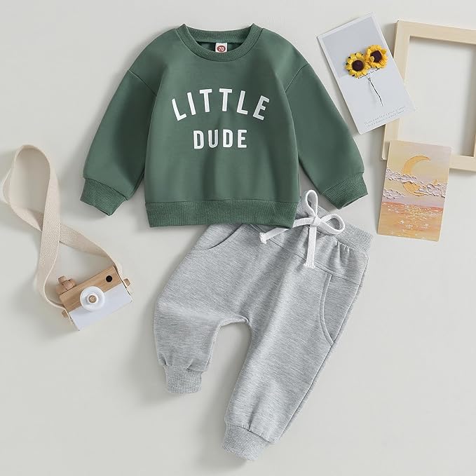 Murnouche Toddler Baby Boy Fall Winter Outfits Letter Crewneck Sweatshirt Casual Pants 2Pcs Clothes Set