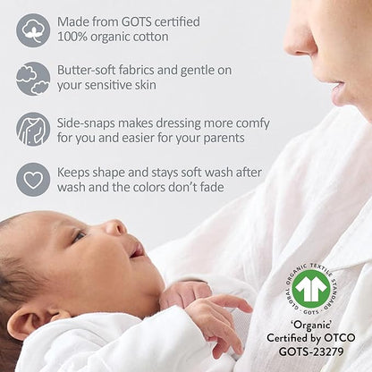 unisex-baby Sterling 3-pack Kimono Bodysuits 100% Organic Cotton Side Snap for Baby Boys & Girls