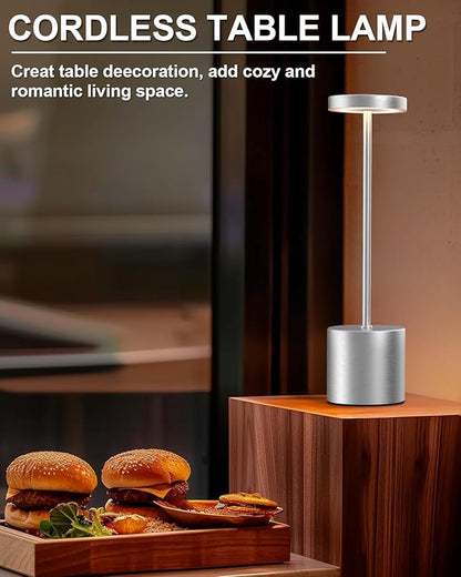 Cordless Table Lamp Set of 2, Rechargeable 5000mAh Battery Powered Outdoor Table Lamps(Silver)