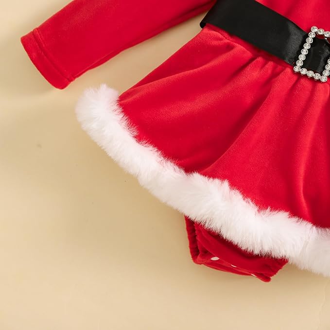 Newborn Infant Baby Girl Christmas Clothes Santa Claus Romper Dress Fur Trim Velvet Jumpsuit Bodysuit Hat Costume