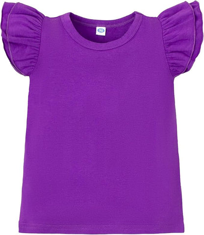 12M-14Y Toddler Baby Girls T Shirt Solid Color Blouse Ruffle Top Cotton Casual Tees Plain Shirt
