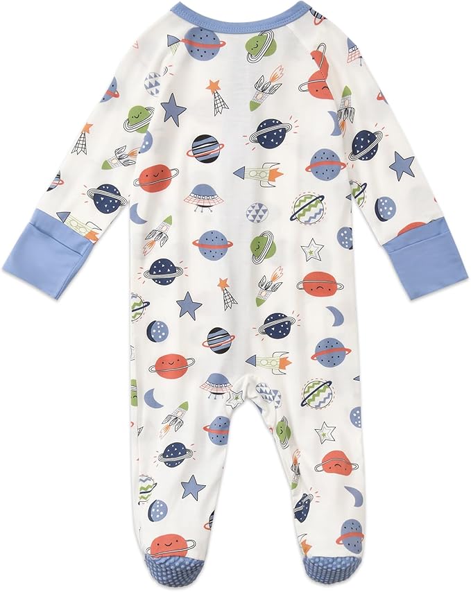 Baby Footed Pajamas with Mittens Rayon from Bamboo 2pcs Newborn Infant 2-way Zipper Pjs Cute Sleeper Outfit