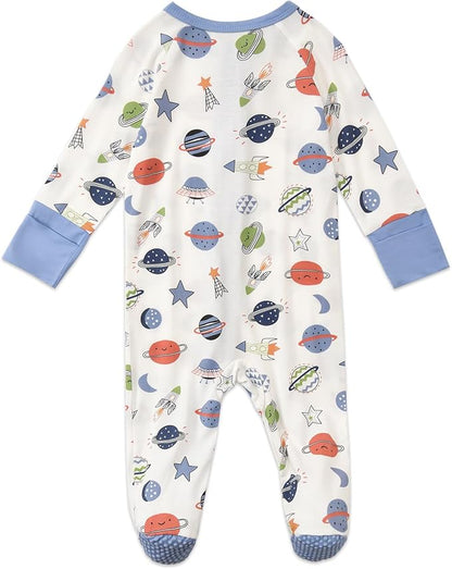 Baby Footed Pajamas with Mittens Rayon from Bamboo 2pcs Newborn Infant 2-way Zipper Pjs Cute Sleeper Outfit