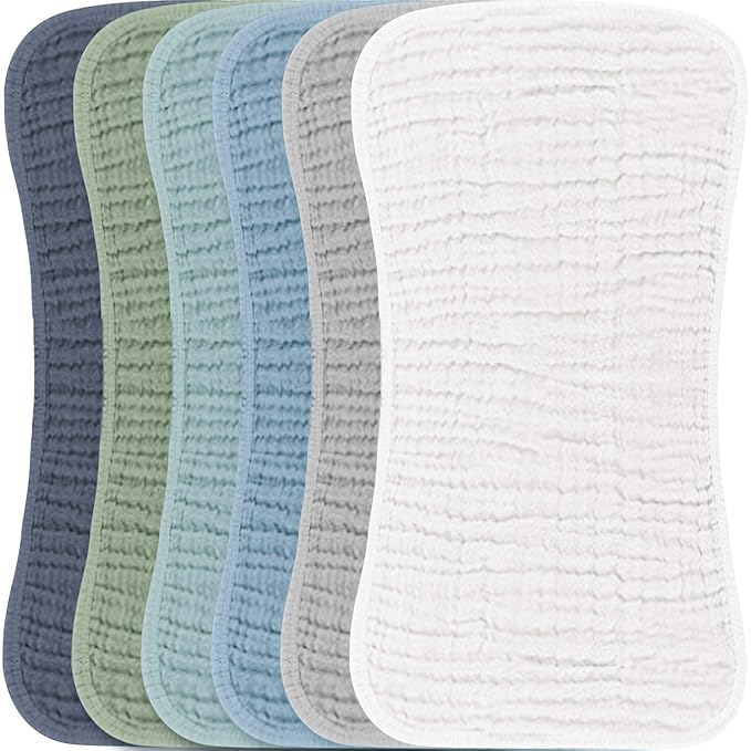 Konssy Muslin Baby Burp Cloths Sets for Unisex- 6 Pack Large 100% Cotton Burping Clothes for Newborn, Baby Girls and Boys