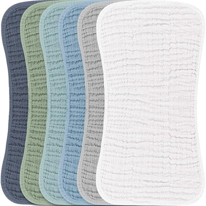 Konssy Muslin Baby Burp Cloths Sets for Unisex- 6 Pack Large 100% Cotton Burping Clothes for Newborn, Baby Girls and Boys