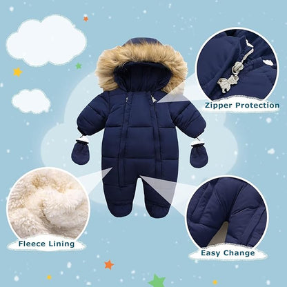 Baby Girl Boy Snowsuit Cute Down Jacket Hooded Romper Light Puffer Padded Jumpsuit Infant Winter Outwear