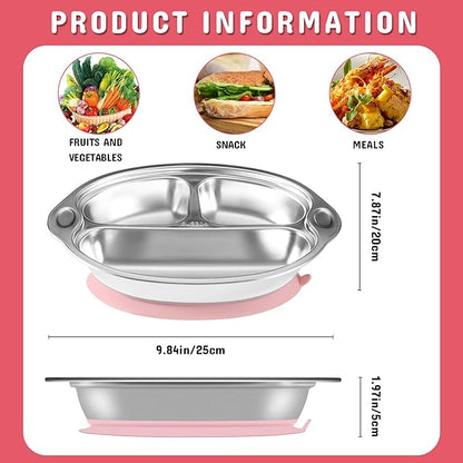 Stainless Steel Baby Suction Plates: Divided Plates for Babies and Toddlers, Made of 100% Food-Grade Materials Ideal for Baby-Led Weaning BPA-Free Toddler Feeding Dishwasher Safe PINK