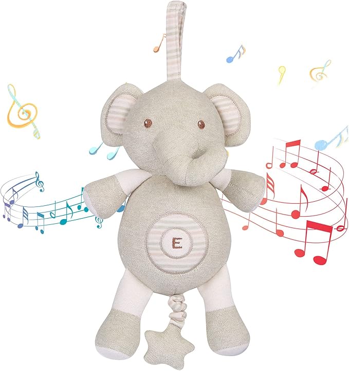 COTTONEBEBE Baby Toys, Stuffed Animal Toy with Lullaby Music for Infant Babies 0 3 6 12 to 36 Months Boy & Girl,Ideal Gift for Newborn (Little Elephant, Cotton)