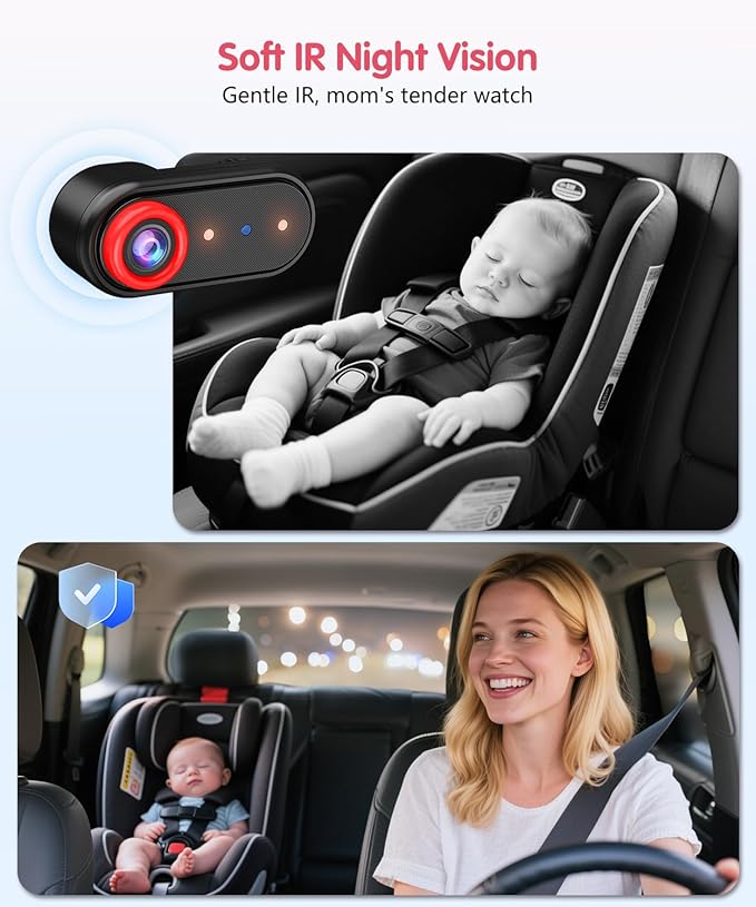 BM2 PRO Dual Baby Car Camera, 5.2" 1080P HD Display for Rear-Facing Car Seats, IR Night Vision, Anti-Shake Mount, Easy Install – Ideal for Parents with 2 Kids and Pets