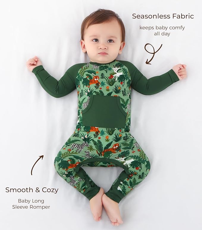 Baby Boys Girls Romper-Viscose Made from Bamboo, Long Sleeve Jumpsuits Soft Footless Rompers, Unisex