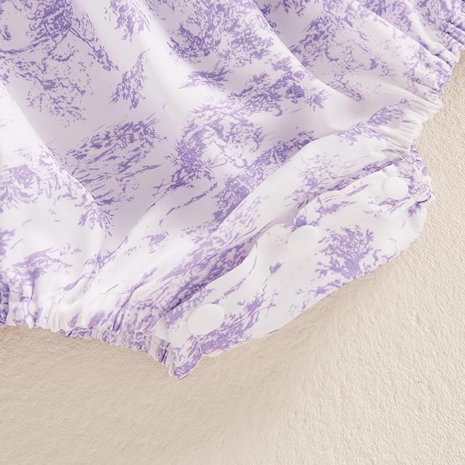 Infant Baby Girls Romper Floral Ruffle Sleeve Pleated Smocked Bubble One Piece Ruched Jumpsuit Summer Bodysuit