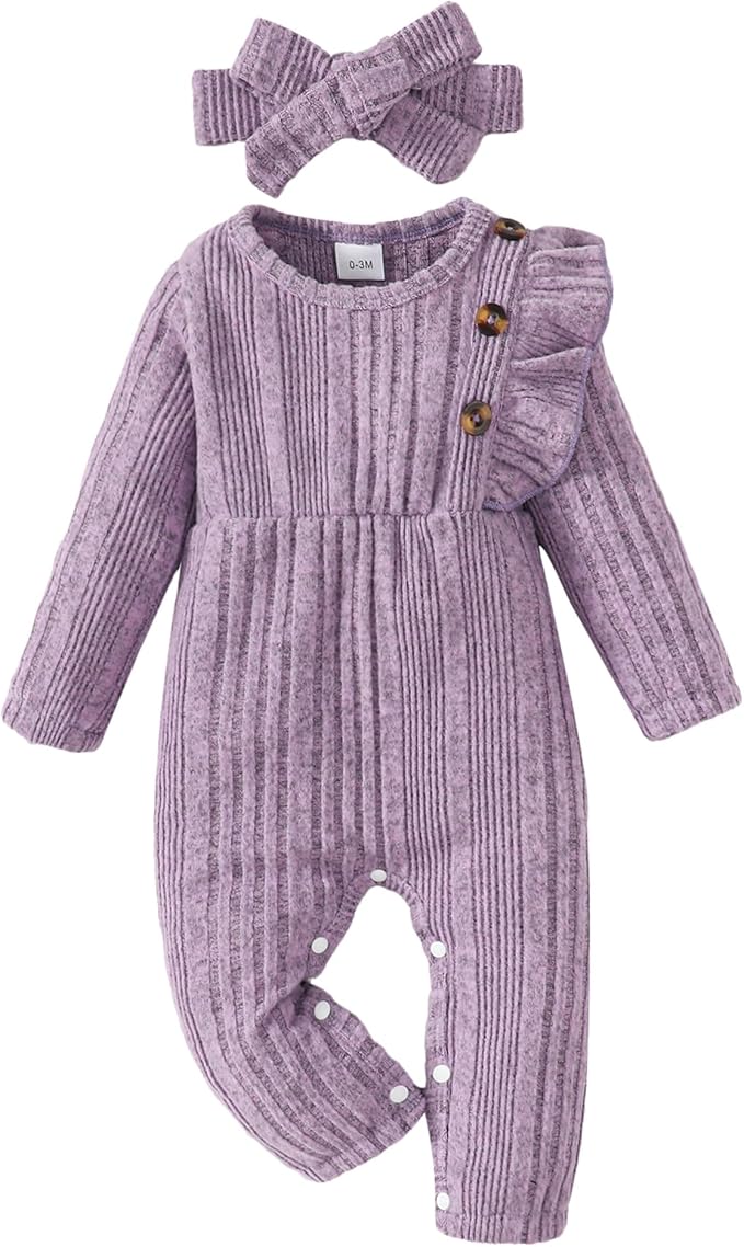 Infant Baby Girl Clothes Newborn Girl Romper Fall Winter Outfit Ruffle Long Sleeve Jumpsuit Romper Cute Baby Girl Outfit