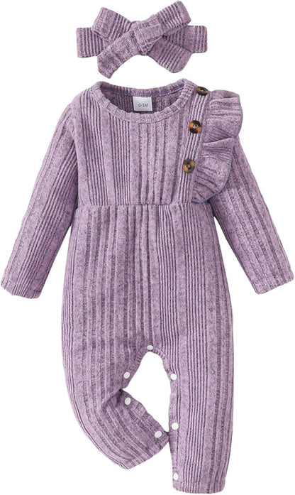 Infant Baby Girl Clothes Newborn Girl Romper Fall Winter Outfit Ruffle Long Sleeve Jumpsuit Romper Cute Baby Girl Outfit