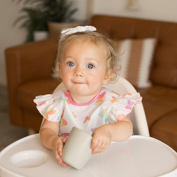 Tiny Twinkle Mess-Proof Baby Bibs for Eating | Waterproof, Wipeable Toddler Bibs with Catch-All Pocket | Feeding Bibs for Girls & Boys(3 Pack,Butterfly)