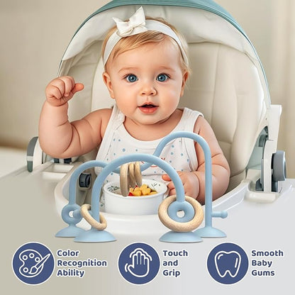 Baby High Chair Toys Teething Chew - Baby Table Toys, High Chair Suction Toy Teething Toys Silicone Teethers, Food Grade Silicon for 6 12 18 Months Blue