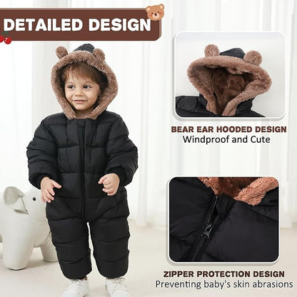 Baby Boys Girls Snowsuit Winter Clothes Suit Hooded Jumpsuit Romper Bear Outfit Infant Warm Coat Outwear Overcoat