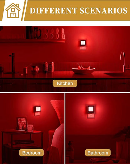 DORESshop Red Night Light [2 Pack], Night Lights Plug Into Wall, Night Light Dusk to Dawn Sensor, LED NightLight Adjustable Brightness, Bedroom, Bathroom, Hallway, Stairs, Christmas, Party