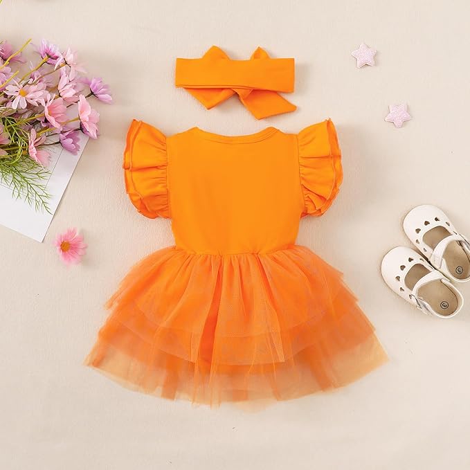 Baby Girl Clothes Infant Ruffle Sleeve Romper Dress Newborn Solid Tutu Skirt Sets Jumpsuit Headband Outfit