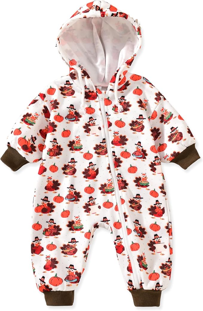 Unutiylo Unisex Baby Boys Girls Long Sleeve Infant Baby Zipper Hooded Jumpsuits Romper Loose Outfit Clothes