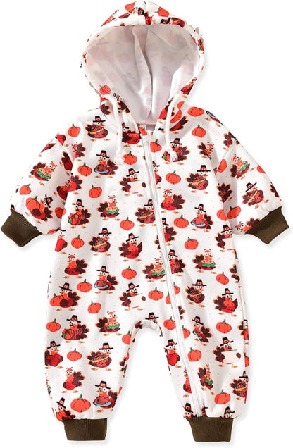 Unutiylo Unisex Baby Boys Girls Long Sleeve Infant Baby Zipper Hooded Jumpsuits Romper Loose Outfit Clothes