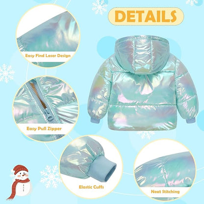 UNICOMIDEA Baby Girl Winter Coat Laser Toddler Jackets Warm Down Outerwear with Hooded for 12M-5T