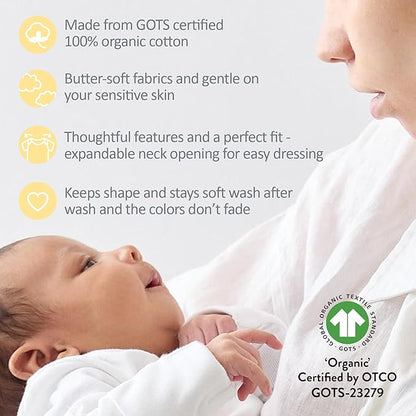 baby-girls Rory 5-pack Short Sleeve Ruffle Shoulder Bodysuits 100% Organic Cotton for Baby Girls