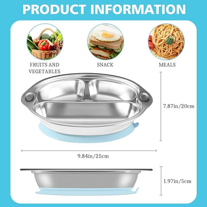 Mrs. Chou® Stainless Steel Kids Plates Suction Plates Divided Baby Plates Toddler Plate, Ideal for Infant Baby-Led Weaning Bowls Non-Toxic Feeding Supplies Dishwasher Safe BPA-Free 100% Food-Grade