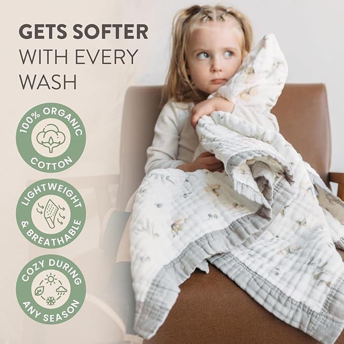 Organic Cotton Muslin Baby Blanket for Boys and Girls - Luxurious Soft Toddler Quilt for Swaddling - Gender Neutral Blanket - Baby and Toddler Gift - Circus