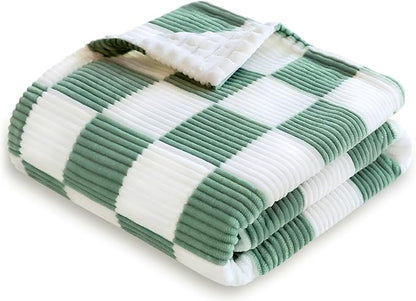 HOMRITAR Checkered Baby Blanket for Boys Sage Green Comfy Durable Corduroy Toddler Blankets with Double Layer 3D Square Grid Backing, Reversible Lightweight Bed Blanket for Infant Newborn 30 x 40 Inch