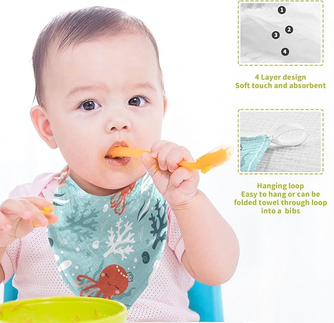 vvfelixl Octopus Swimming Underwater Baby Burp Cloths Baby Muslin Washcloths for Boys Girls Cotton Baby Face Towel for Newborn Infants Soft and Absorbent 11.8 X 11.8 in, 5 Pack