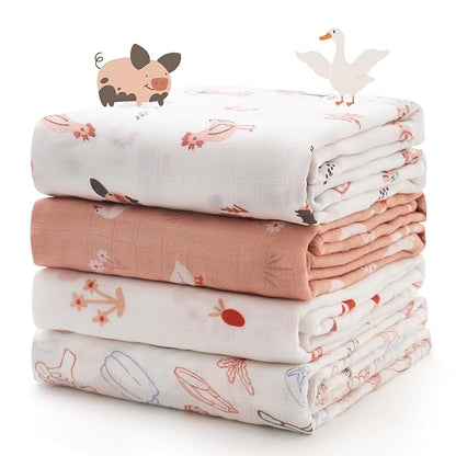 Momcozy Muslin Best Wishes Swaddle Blankets, Ultra Soft Neutral Registry Essentials, Pasture Pals & Pumpkin Dreams, Breathable Large 47'' x 47'' Newborn Boys Girls Receiving Blanket