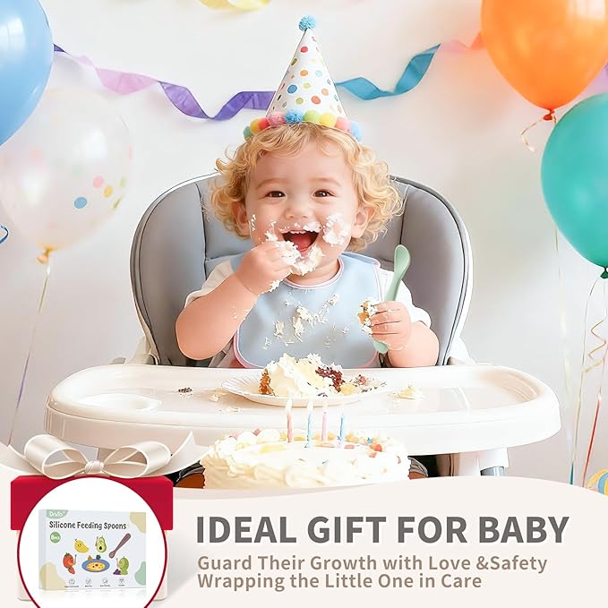 DRKIO 8-Piece Silicone Baby Spoons - Infant Spoons First Stage Self Feeding Baby Led Weaning Supplies Toddler Training Utensils Soft Chewable-Tip BPA-Free Dishwasher Safe Boil-proof