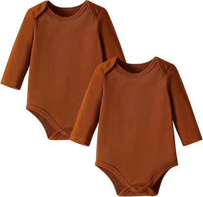 DEFAHN 2-Pack Unisex Baby Bodysuit Super Soft Viscose from Bamboo - Solid Long Sleeve Baby Boys Girls Onsies