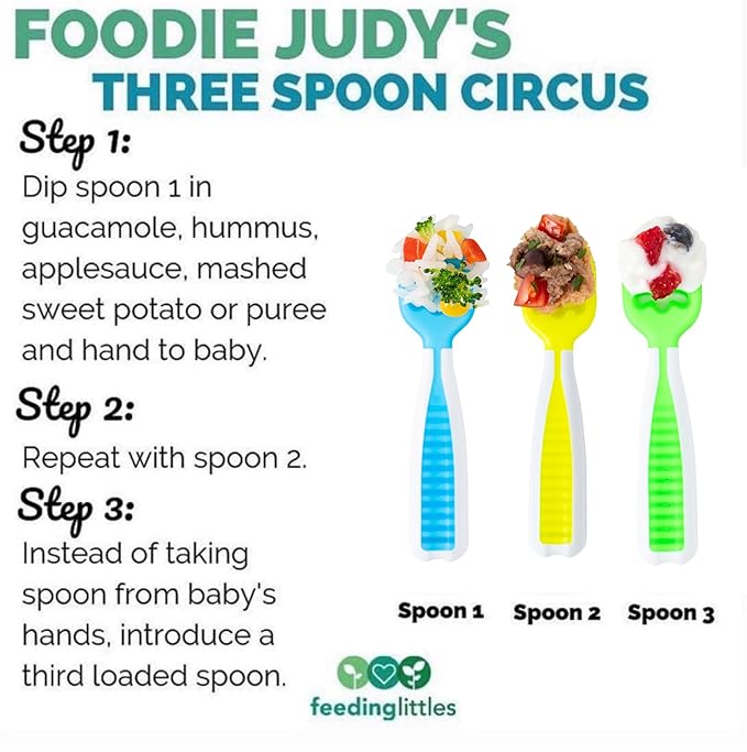 NumNum Baby Spoons Set, Feeding Littles x Silicone Pre-Spoon GOOtensils for Baby Led Weaning, Self-Feeding & Teething, First Stage Toddler Utensils for Ages 6+ Months, 3-Pack, BPA-Free (Neon)