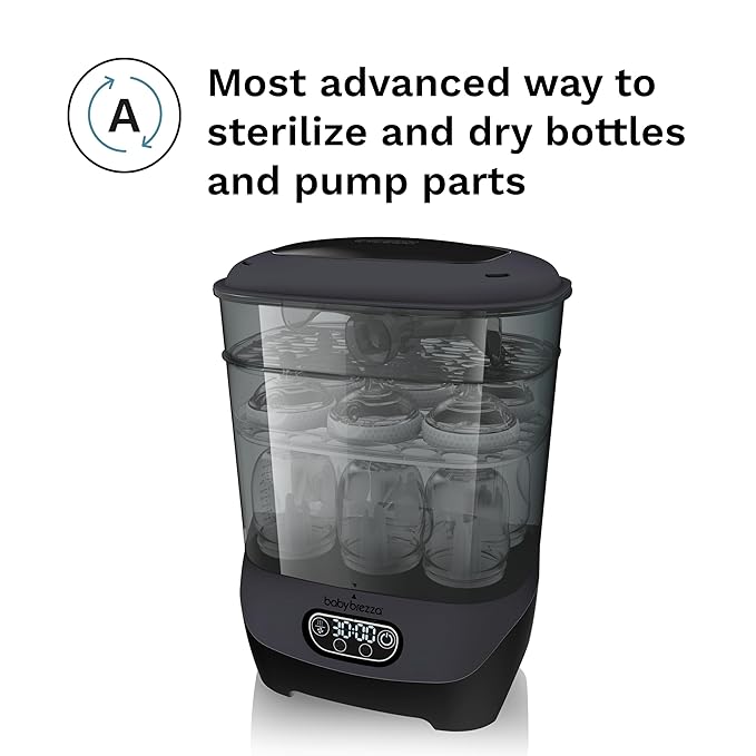 Baby Brezza Bottle Sterilizer and Dryer Advanced – 33% Faster - Largest Capacity Steam Sanitizer - Universal Sterilization Machine for All Bottles + Pump Parts - HEPA Air Filter, Charcoal