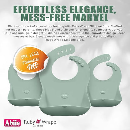Abiie Ruby Wrapp Silicone Bibs for Babies with Front Pocket - Waterproof Bib - Stain Resistant - Silicone Toddler Bibs