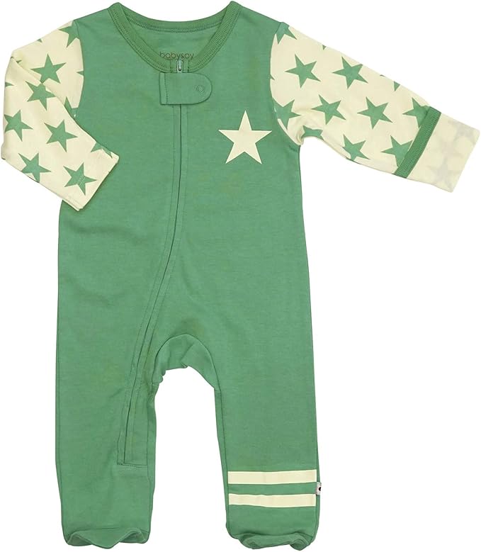 Babysoy Zipper Footies - Baby Footed Pajamas Sleeper Solid Star Colors 0-18 Months