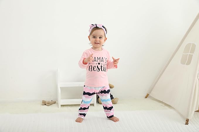 KuKitty 3Pcs Baby Girl Outfits Set Long Sleeve T-Shirt Tops Flowers Pants with Headband