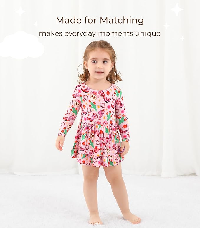 Baby Girl Bodysuit Dress Long Sleeve Twirl Dresses Bamboo Viscose Clothes with Snaps for Easy Diaper Changes