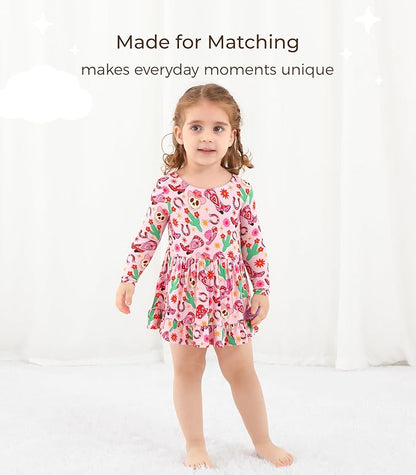 Baby Girl Bodysuit Dress Long Sleeve Twirl Dresses Bamboo Viscose Clothes with Snaps for Easy Diaper Changes