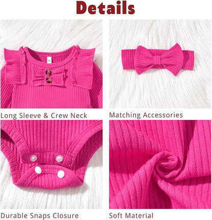 Aalizzwell Preemie Newborn Infant Baby Girls Clothes Ribbed Bodysuit Pants Set Fall Winter Outfits