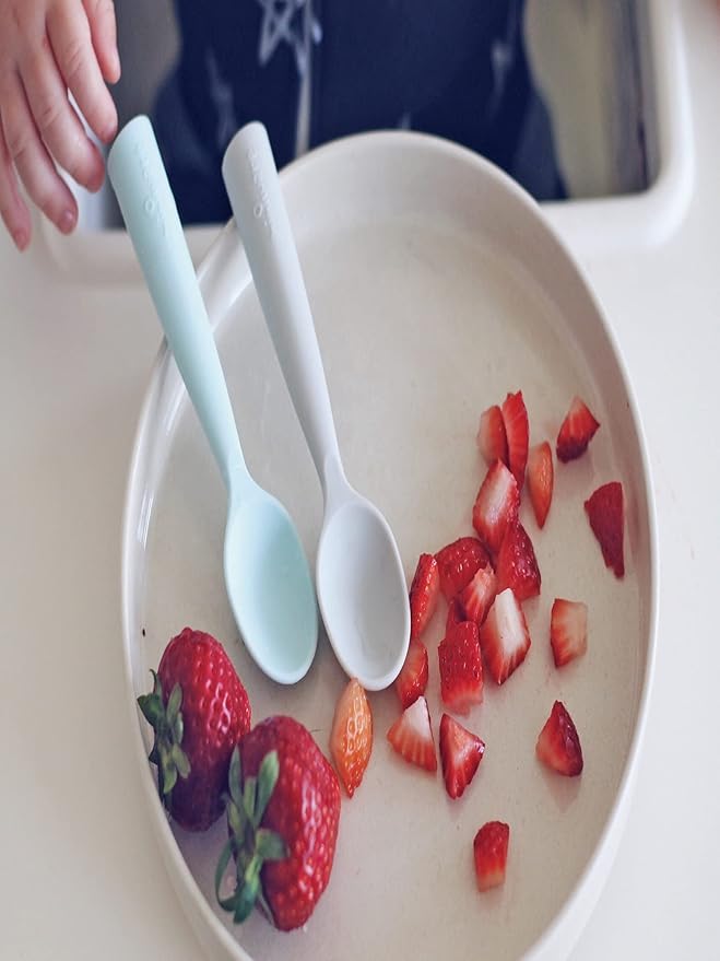 Miniware Silicone Baby Spoon for Training - BPA Free Baby Utensils - Baby Spoons Self Feeding 6 Months | 100% Food Grade Silicone - Modern & Dishwasher Safe Toddler Spoons (Grey & Key Lime)