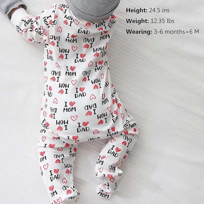 Newborn Baby One-Piece Footies Romper 2-Way Zip Cotton Bodysuit Long-Sleeve Jumsuit 4-Pack, 0-12 Months