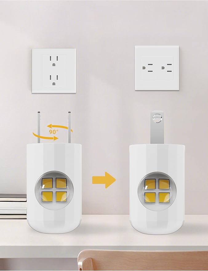 6 Pack Mini LED Night Light Plug in Wall - Dusk to Dawn Auto On/Off, 4000K Cool White 100 Lumen, 360° Adjustable Lighting for Bedroom, Bathroom, Stairs, Kids Room, Hallwayay