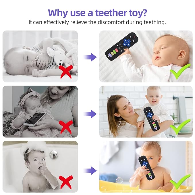 Chuya Baby Remote Control Teether Toy Chew Toy for Babies 3-24 Months Teething Relief Baby Toys for Infants Black+Purple