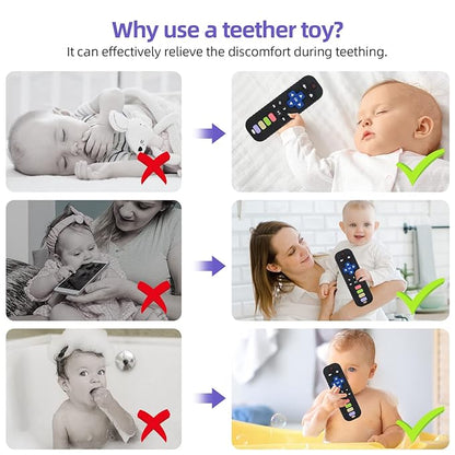 Chuya Baby Remote Control Teether Toy Chew Toy for Babies 3-24 Months Teething Relief Baby Toys for Infants Black+Purple