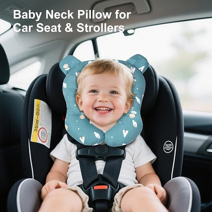 Reidio 1 Pcs Double-Sided Baby Travel Pillow 2 in 1 Baby Head Support Pillow Toddler Neck Pillows for Car Seat, Stroller, Travel Portable (Blue Green)